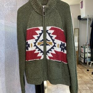 Lucky Brand Men’s L Thick Knit Wool Blend Aztec South Western Zip Sweater